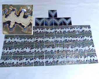 Border Tiles Hand Made Metallic Luster Ware by Ceramic Artist Gail McCarthy 36 Tiles 4.25" x 4.25"