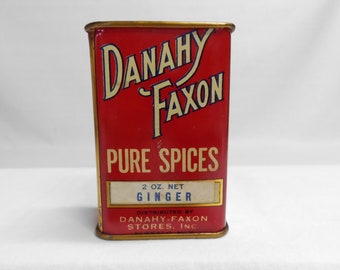 Danahy-Faxon Spice Tin 2 oz Ginger Unopened Buffalo NY Vintage Spices Farmhouse Kitchen General Store Decor 99% Enamel