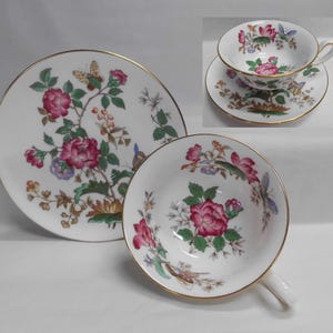 Vintage Wedgwood Cup & Saucer Charnwood Flowers and Butterflies English Bone China Country Farmhouse
