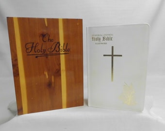Catholic Bible in Wood Box Unused Blank Family Genealogy Records Vintage 1971