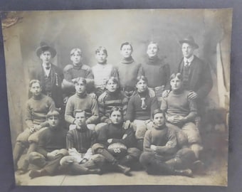 Antique Football Team Photo 1905 Black & White 8" x 10" Creekside Tonawanda NY Young Boys in Uniform Sports Photograph