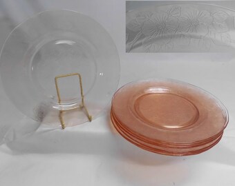 Dogwood Pink Depression Glass Dinner Plates 9.25" by MacBeth-Evans Set of 8 Country Farmhouse Decor