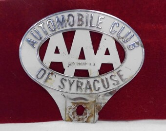 AAA Metal Car Badge License Plate Topper Syracuse NY New York State Auto Association Vintage Automobiles