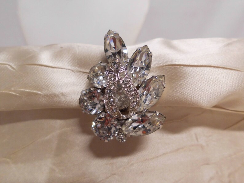 Eisenberg Earrings Vintage 50/'s Sparkly Clear Rhinestones Large Marquis /& Round with Pave Stone Overlay Bridal Special Occasion High End