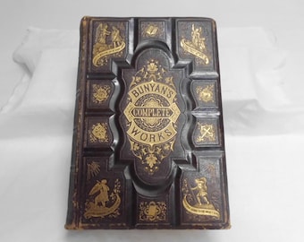 Bunyan's Complete Works Leather Antiquarian Book 1873 Illustrator Walter Edge Gilding