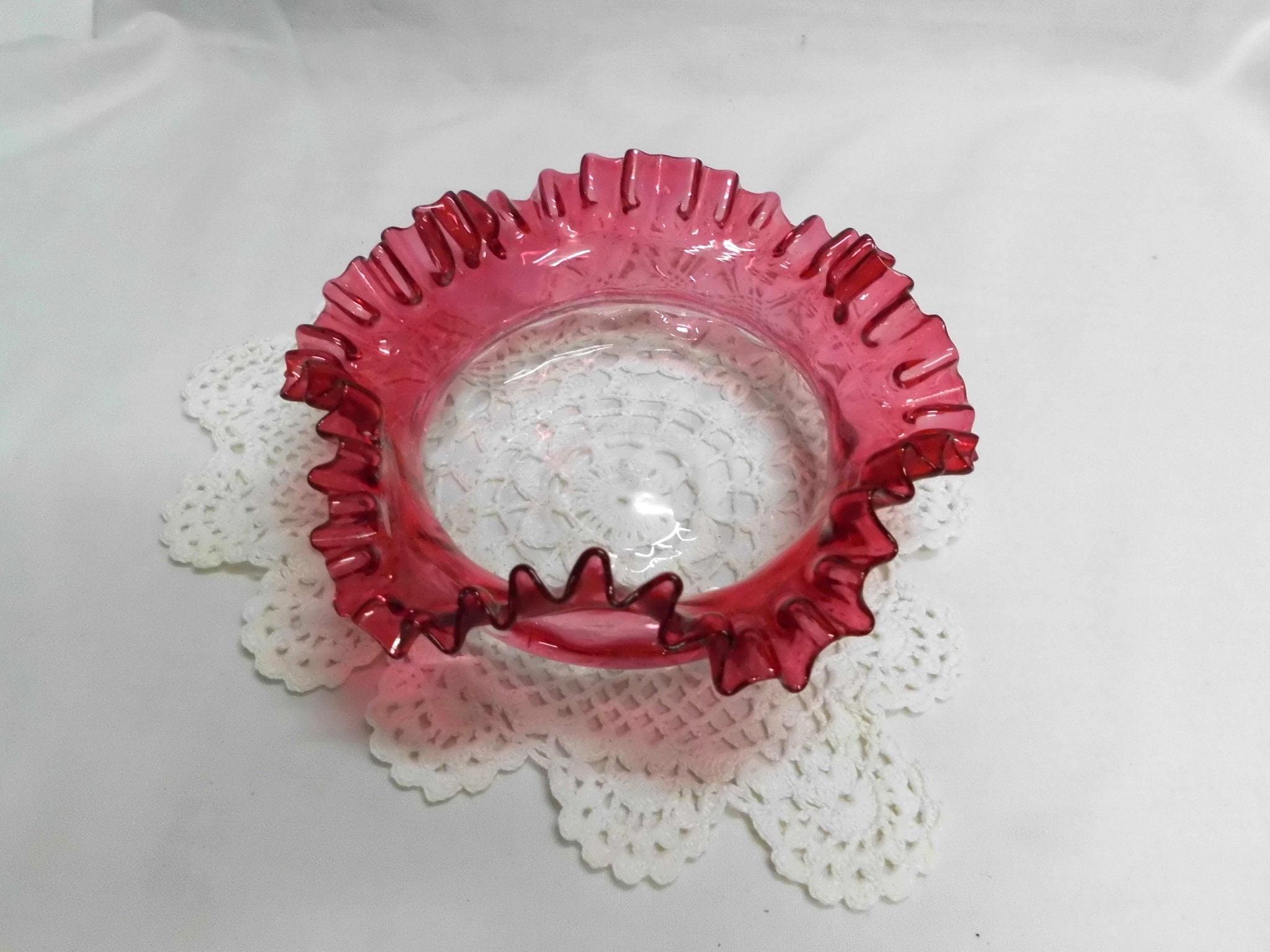 Victorian Cranberry Clear Ruffle Bowl - Etsy