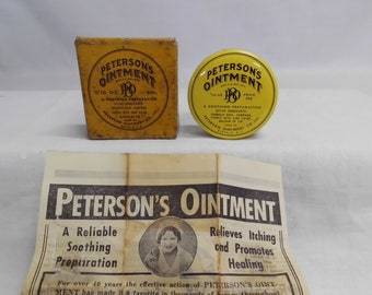 Peterson's Ointment Tin FULL in Original Box with Insert 7/10 oz 40 Cent NOS Advertising Medicene Salve