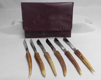Solingen Germany Stag Handle Steak Knives with Stainless Blades by Brown & Bigelow Set of 6 Country Cottage Farmhouse