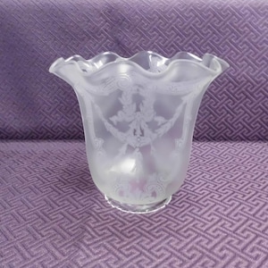 Antique Etched Glass Lamp Shade 2&quot; Fitter Bows Bell Flowers & Swags Replacement Shade Country Farmhouse