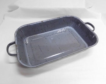 Enamel Ware Roasting Pan w/ Handles 12" x 8.5" x 2" Vintage Gray Granite Ware Baking Cookware Farmhouse Decor