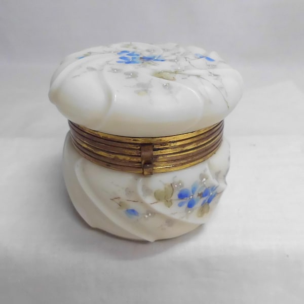 WaveCrest Dresser Box Antique Swirl Glass Powder Jar Jewelry Casket Vanity Bathroom Decor