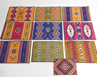 Antique Tobacco Felts Lot of 10 Colorful Native American Indian Designs 8.5" x6"