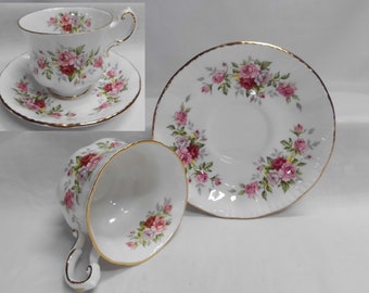 Paragon Tea Cup & Saucer English Flower Series with Dainty Pink and Red Roses Bone China