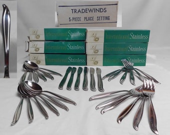 Stainless Flatware Tradewinds - Jamaica Six (5) Piece Place Settings Original Boxes NOS Vintage Utensils Discontinued Pattern