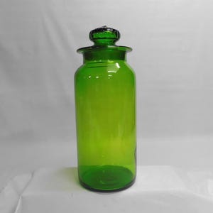Green Glass Canister with Lid Takahashi 13&quot; Tall Apothecary Jar Food Storage Country Farmhouse