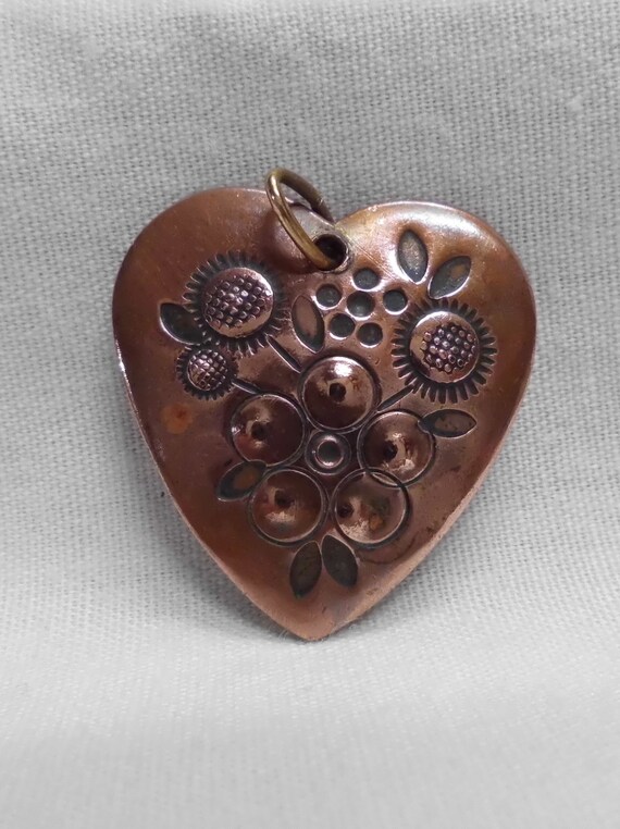 Hammered Copper Heart Pendant Vintage Tooled Desig