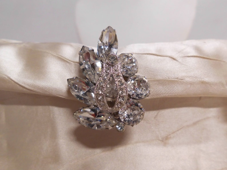 Eisenberg Earrings Vintage 50/'s Sparkly Clear Rhinestones Large Marquis /& Round with Pave Stone Overlay Bridal Special Occasion High End