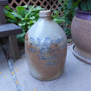 Antique SF Eagan Crock 133 Seneca Street Buffalo NY 2 Gallon Salt Glazed Blue Script