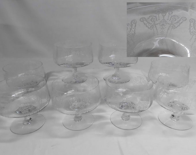 8 Cambridge Glass Shrimp Cocktail Glasses Dessert Bowls Etched Cleo