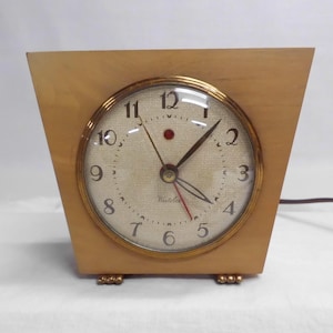 Vintage Alarm Clock Electric Westclox Wood Case Works Great! Mid Century MCM