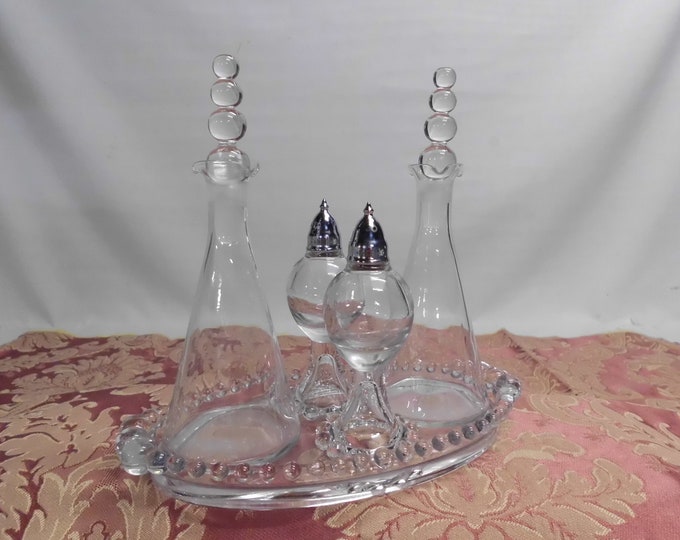 Candlewick Condiment Set 2 Cruets 2 Tall Shakers on Tray Imperial Glass