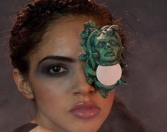 Medusa - copper patina strapless monocle prosthetic Halloween masquerade mask