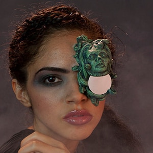 Medusa - copper patina strapless monocle prosthetic Halloween masquerade mask