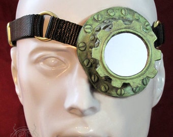 READY TO SHIP Wiley - copper patina gear monocle with strap Halloween masquerade mask