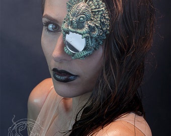 Cthulu - copper patina monocle prosthetic Halloween masquerade mask