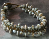 Bracelet -- Czech Beads and Leather Cord  "Earthy Turquoise"