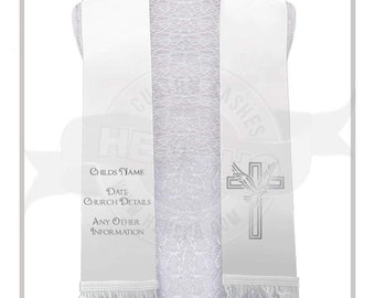 Metallic Embroidered Christening Baptism Stole Scarf Sash Virgin Mary Pope Maria