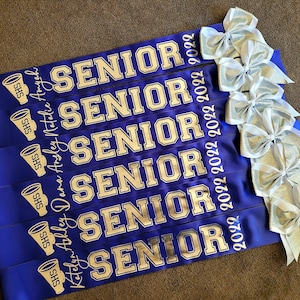 Personalized Cheer Senior PRINTED  with BOW sash in your choice of color