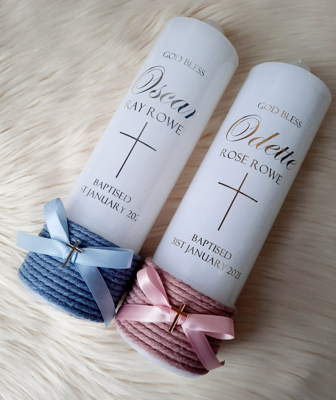 Personalised Baptism Candle & Stole Pack Odette Design, Suitable for