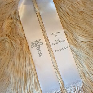 Personalized Christening Baptism Stole sash white with Metalic print image 3