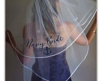 Personalized bachelorette hens party veil with glitter wording Navy/Nauti Bride