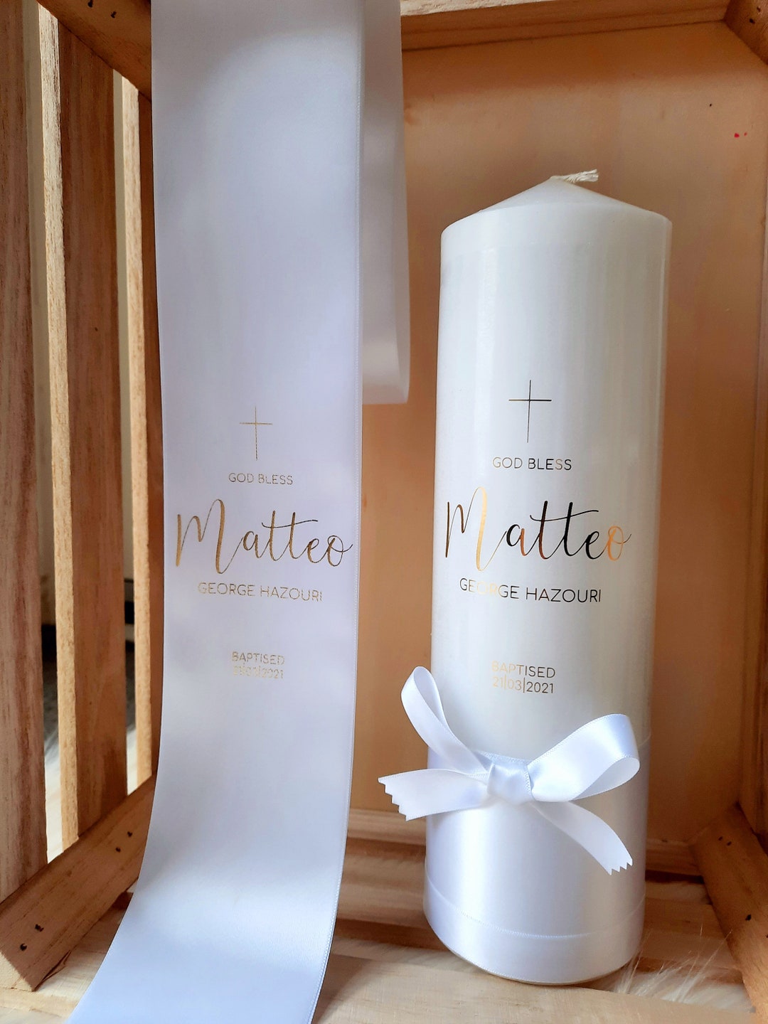 Personalised Baptism Candle & Stole Packmatt Design, Suitable for Both