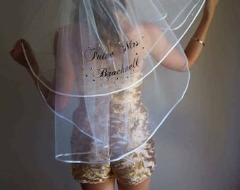 Personalized bachelorette hens party veil with glitter wording