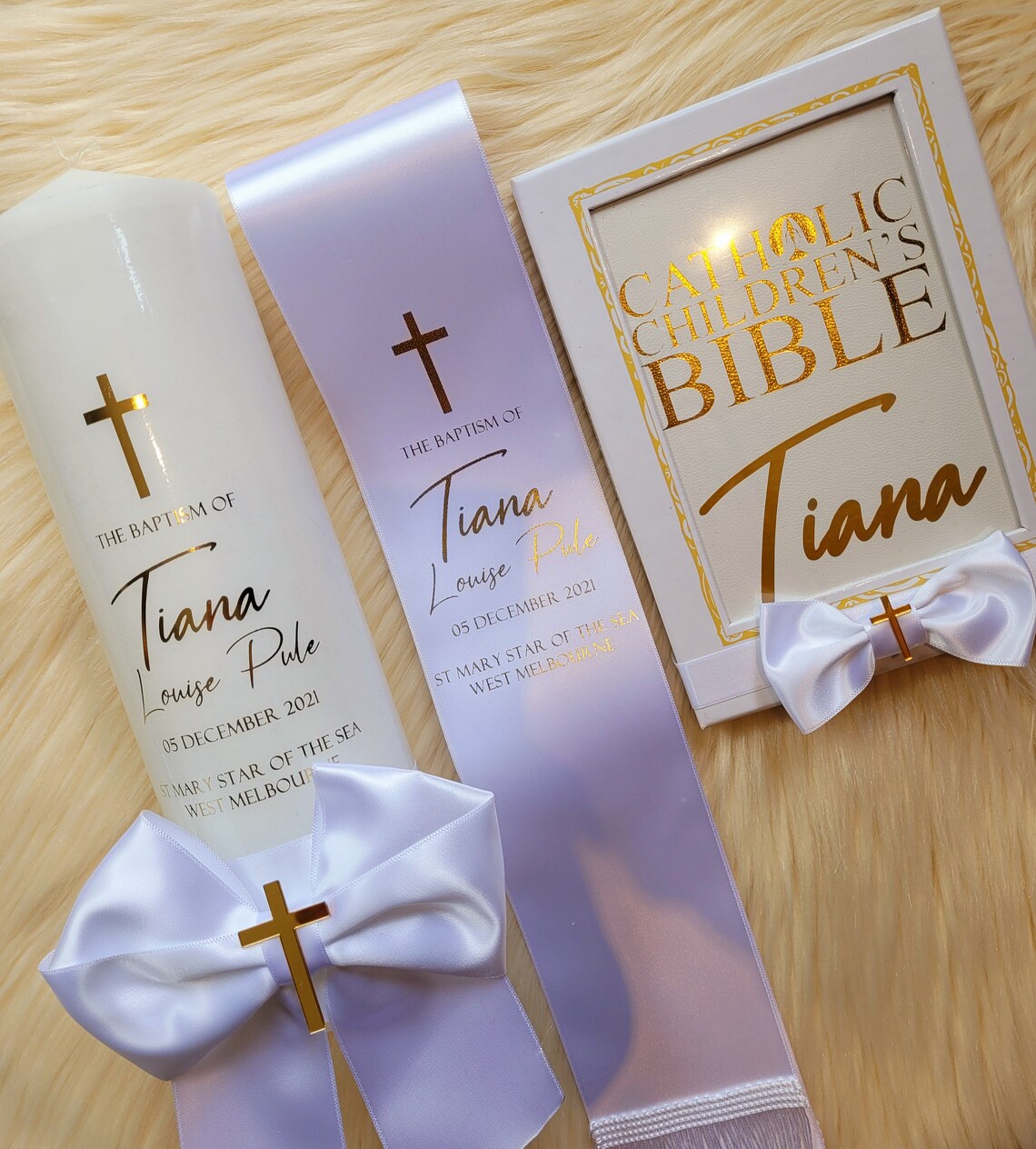 Personalised Baptism Candle & Stole Pack Tiana Design Etsy