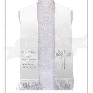 Personalized Christening Baptism Stole sash white with Metalic print image 2