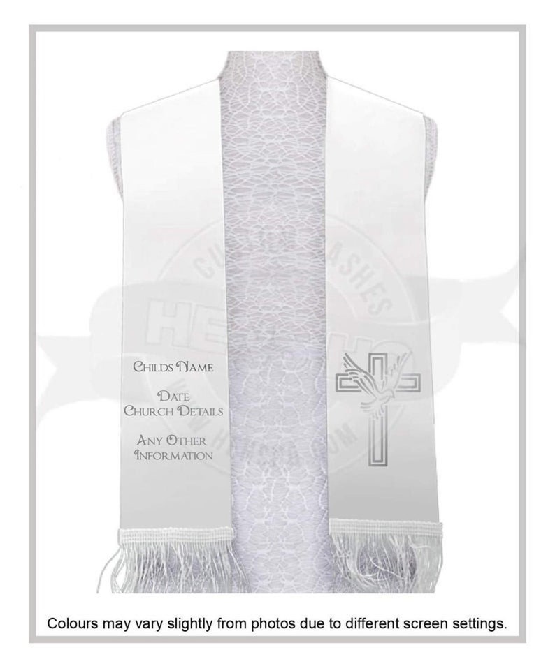 Personalized Christening Baptism Stole sash white with Metalic print image 2