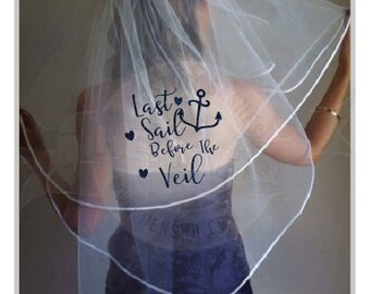 Nautical bachelorette hens party veil with glitter wording