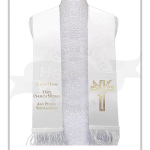 Personalized Christening Baptism Stole sash white with Metalic print image 5