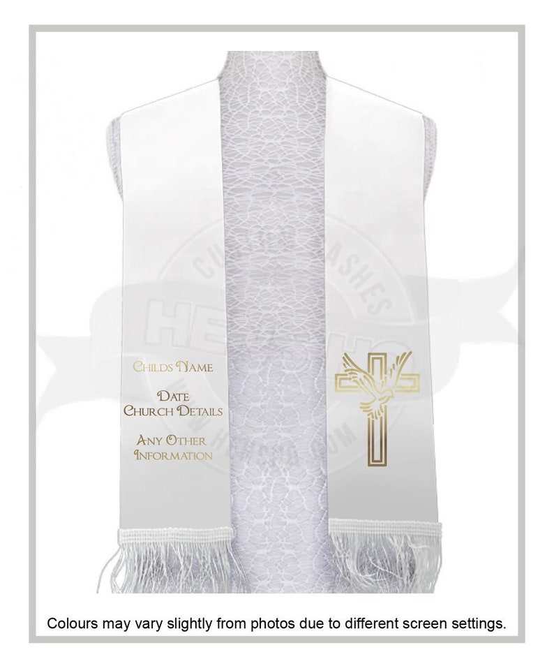 Personalized Christening Baptism Stole sash white with Metalic print image 5