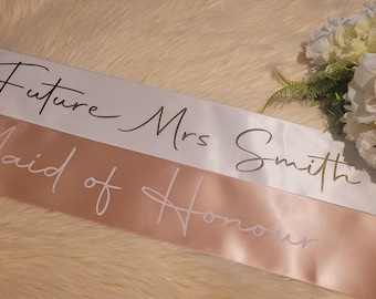 Custom bride to be  Future Mrs Personalized Bachelorette Bride Sash - Any Color sash and print