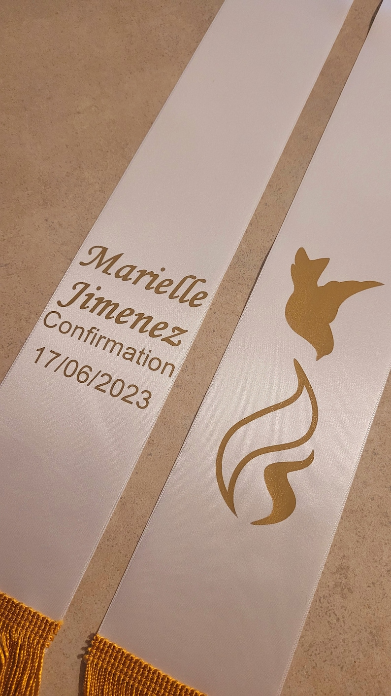 Personalized White Satin Confirmation Stole With Metallic Gold Print - Etsy