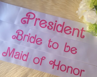 Personalised president sash. Your choice of sash color,  print color and font. Sash comes with sash pin to adjust to your size.