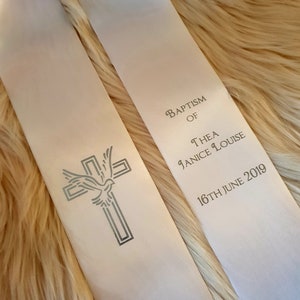 Personalized Christening Baptism Stole sash white with Metalic print image 4