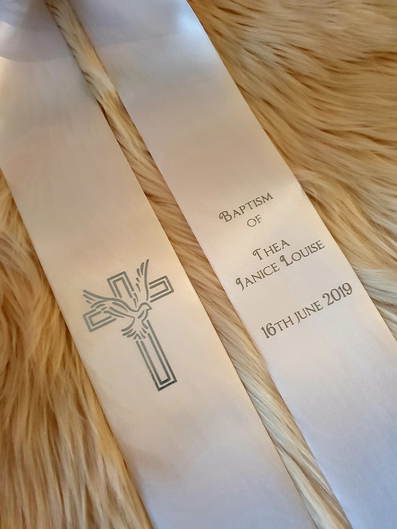 Personalized Christening Baptism Stole sash white with Metalic print image 4