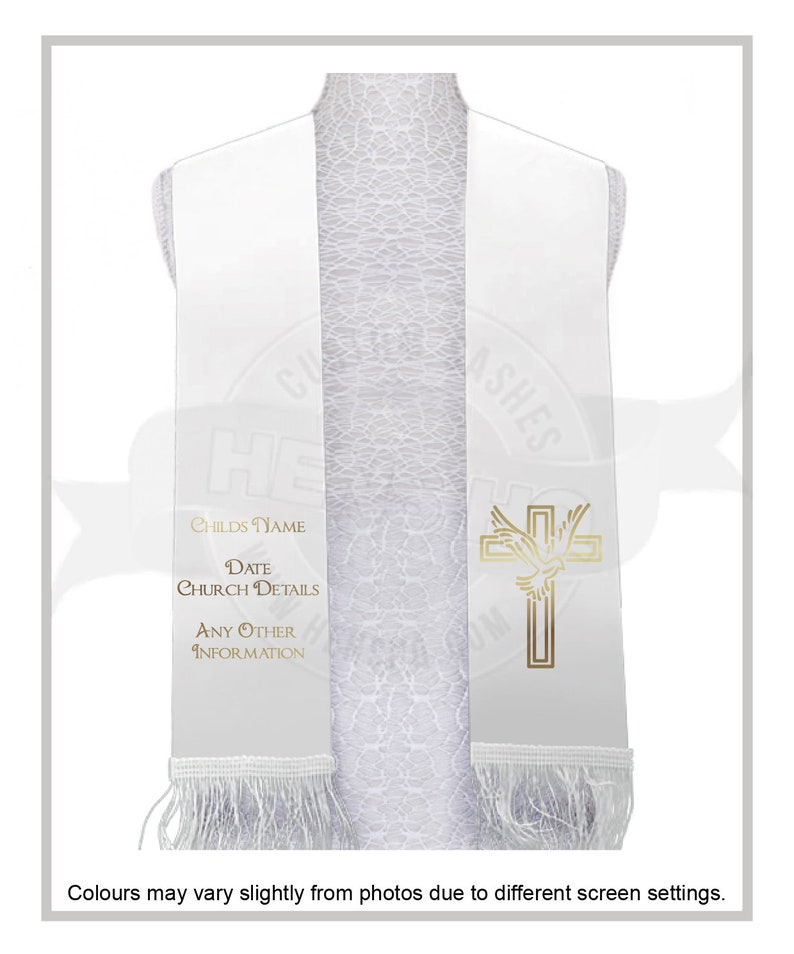 Personalized Christening Baptism Stole sash white with Metalic print image 1