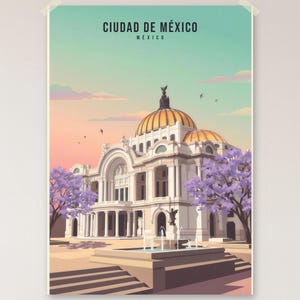 Poster Città del Messico, Palacio de Bellas Artes, Stampa Retrò Minimalista, Jacaranda, Senza Cornice